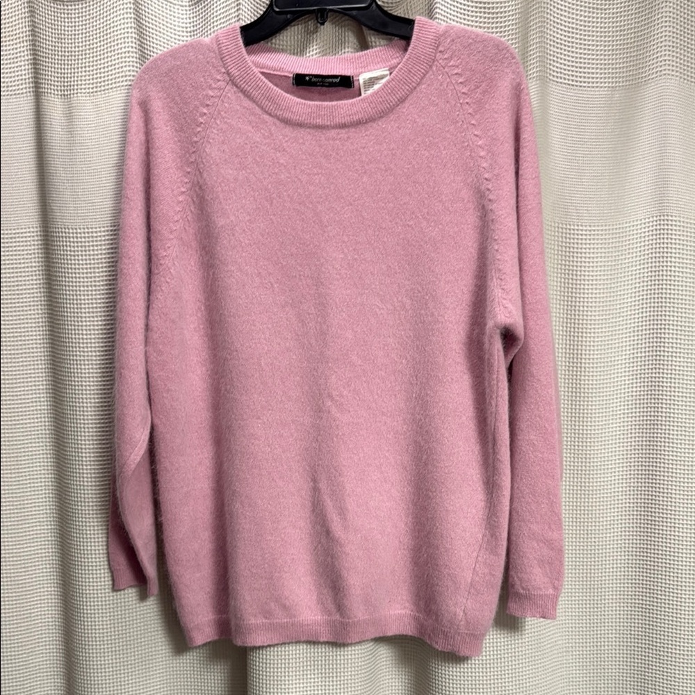 VTG Pink crewneck sweater SZ S Angora Blend classic 3/4 sleeve classic prep GUC‎